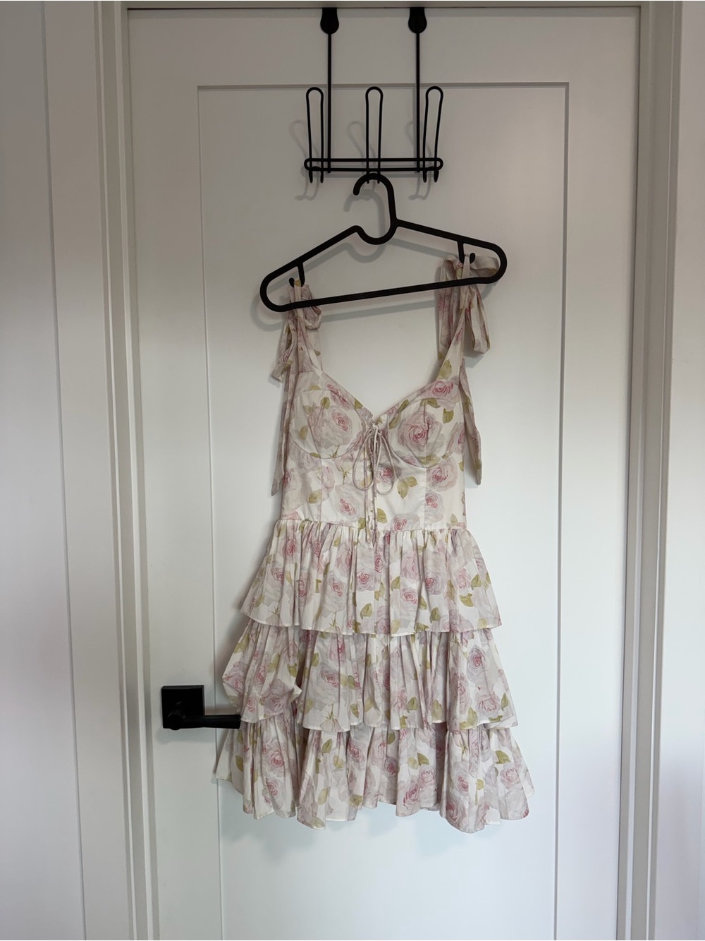 Floral Tie-Shoulder Tiered Sundress - Pink & Cream